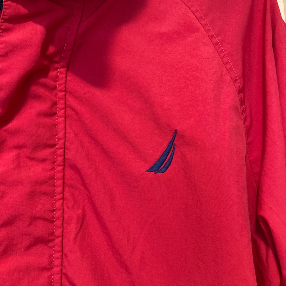 Nautica Red Windbreaker with Navy Details Mens Medium - Picture 2 of 15